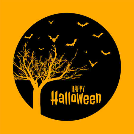 spooky happy halloween flat style yellow card designのイラスト素材