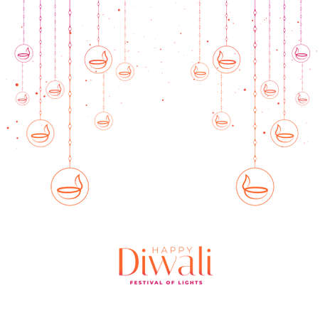 happy diwali festival card with decorative diyasのイラスト素材