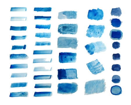 set of blue hand painted watercolor textures backgroundのイラスト素材