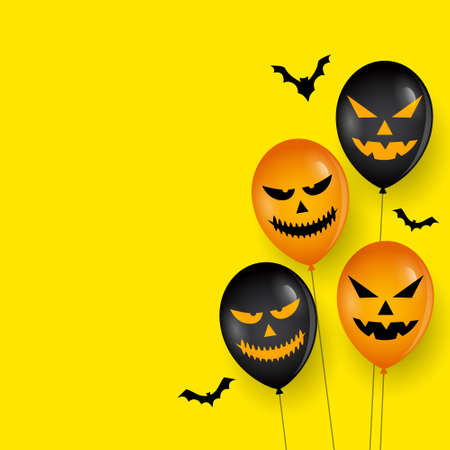 Scary balloon and bats on happy halloween cardのイラスト素材