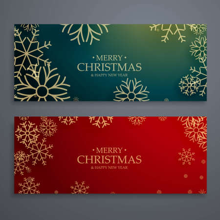 set of two merry christmas banners template in red and green colorsのイラスト素材