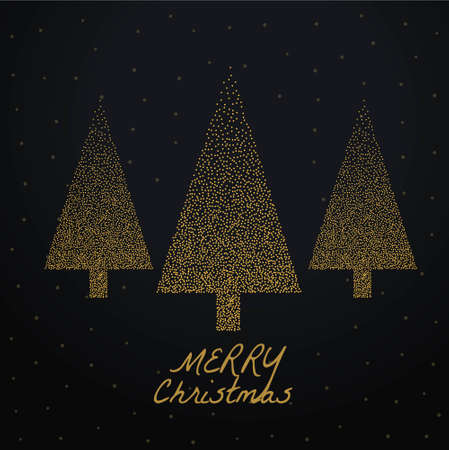 stylish christmas tree made with golden dots on black backgroundのイラスト素材