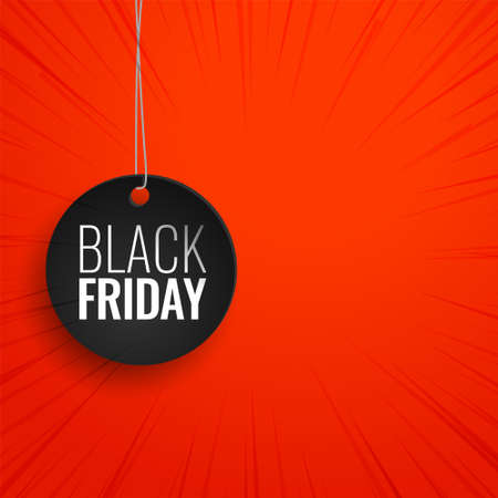 black friday hanging tag on red backgroundのイラスト素材