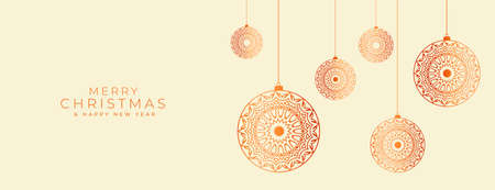 merry christmas banner with decorative baubles designのイラスト素材