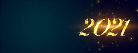Stylish glowing golden happy new year 2021 on blue banner