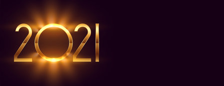 Glowing golden happy new year 2021 on black