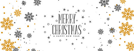 merry christmas banner with gold and black snowflakesのイラスト素材