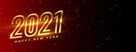 Glowing golden happy new year 2021 on maroon background