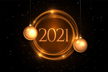 happy new year 2021 card with christmas ballsのイラスト素材