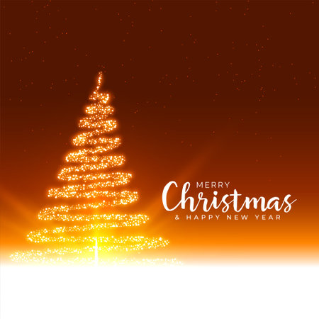 merry christmas festival greeting with sparkles glowing treeのイラスト素材