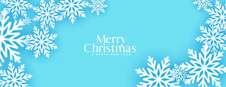 merry christmas blue 3d snowflakes banner designのイラスト素材