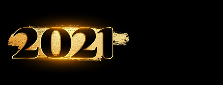 Glowing new year 2021 in black and goldのイラスト素材