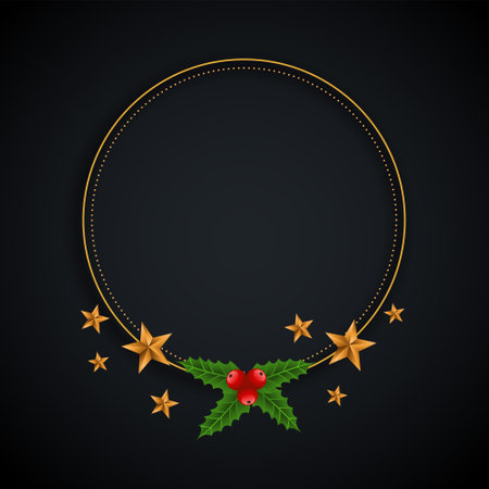 christmas decorative frame with stars and leaves backgroundのイラスト素材