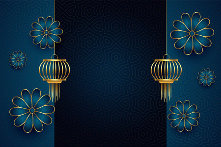 Flower and lantern on traditional chinese blue background vectorのイラスト素材