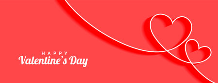 happy valentines day line hearts love bannerのイラスト素材