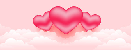 beautiful 3d hearts over the clouds bannerのイラスト素材
