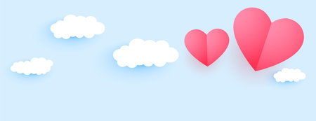 paper style valentines day hearts and clouds banner designのイラスト素材