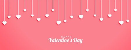 valentines day banner with hanging hearts designのイラスト素材