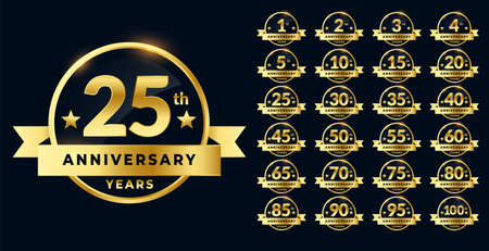 wedding anniversary emblem labels in golden colorのイラスト素材