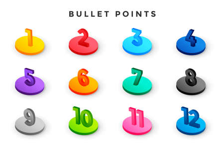 3d style bullet points numbers from one to twelveのイラスト素材
