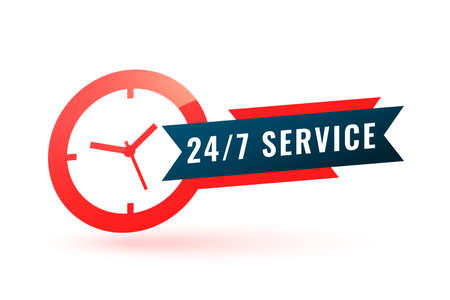 24 hours service assistance label with clockのイラスト素材