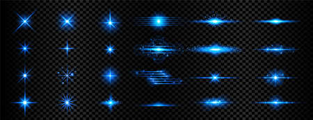 set of transparent blue light streak and lens flaresのイラスト素材