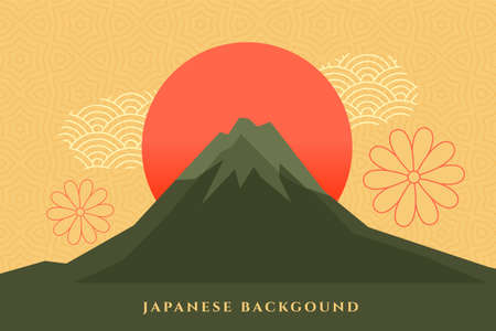 japanese background with mount fuzi  decorative designのイラスト素材