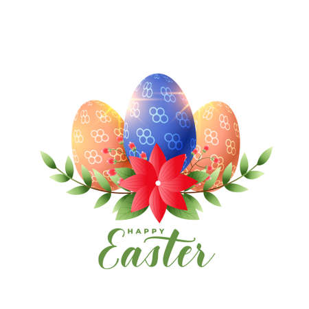 easter greeting background with flowers decoration and eggsのイラスト素材