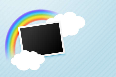 photo frame with rainbow and clouds background