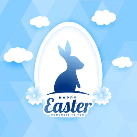 paper style easter card with clouds and bunny rabbit