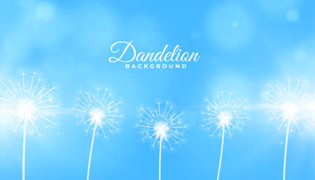 spring time dandelion flower seeds on blue bokeh backgroundのイラスト素材