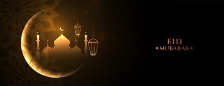 eid mubarak festival banner with mosque and moonのイラスト素材