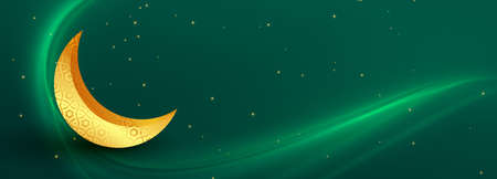 golden crescent moon islamic green banner designのイラスト素材