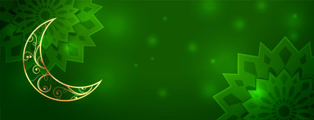 eid mubarak green banner with text spaceのイラスト素材