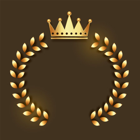golden crown emblem with wreath frameのイラスト素材