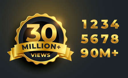 30 million or 30M views celebration golden label designのイラスト素材