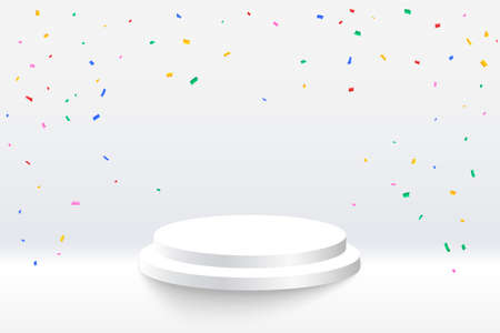 celebration confetti with podium platform on white backgroundのイラスト素材