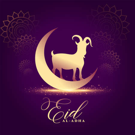 bakrid eid al adha festival card with moon and goatのイラスト素材