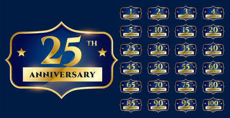 wedding anniversary golden labels design setのイラスト素材
