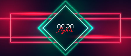 red neon light diamond frame bannerのイラスト素材