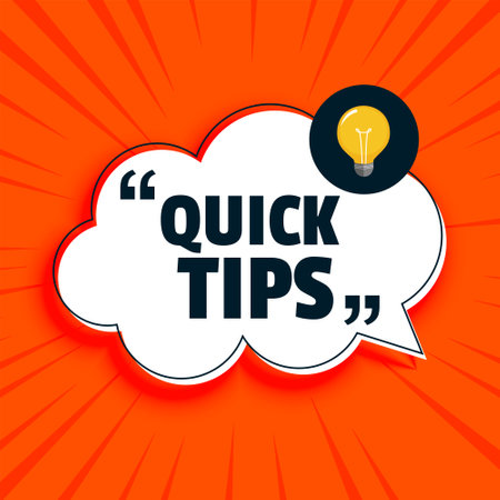 Quick tips advice with lightbulb on orange backgroundのイラスト素材