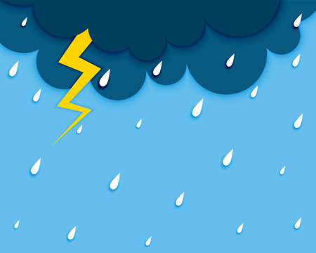 dark cloud with flash lightening and rainfall