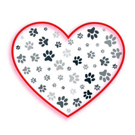love heart with dog and cat paw printsのイラスト素材