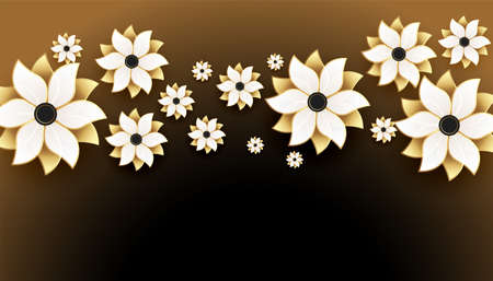 nice 3d golden flowers on black backgroundのイラスト素材