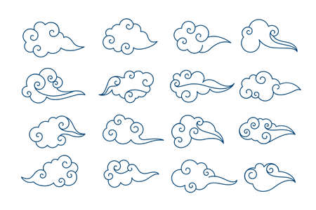 traditional chinese clouds set in line styleのイラスト素材