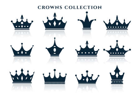 big set of crowns in different stylesのイラスト素材