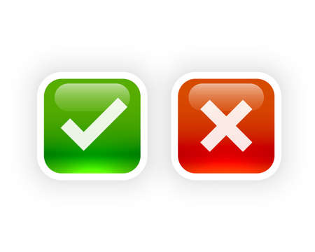 shiny button style check mark and cross symbolsのイラスト素材