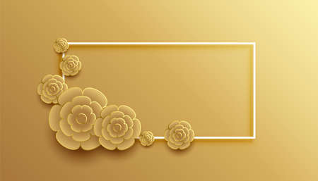 3d style golden flower frame backgroundのイラスト素材