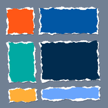 torn paper sheet set in square and rectangle shapesのイラスト素材