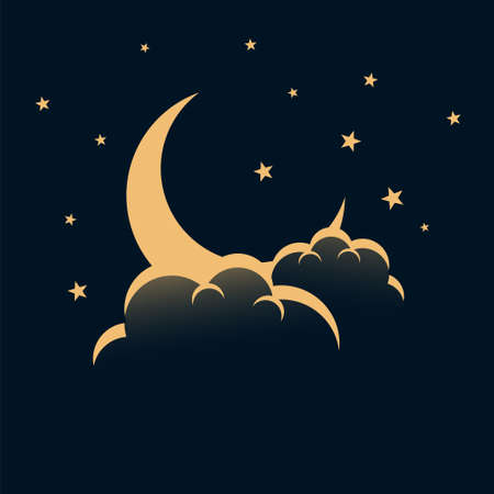 night sky with moon stars and clouds backgroundのイラスト素材